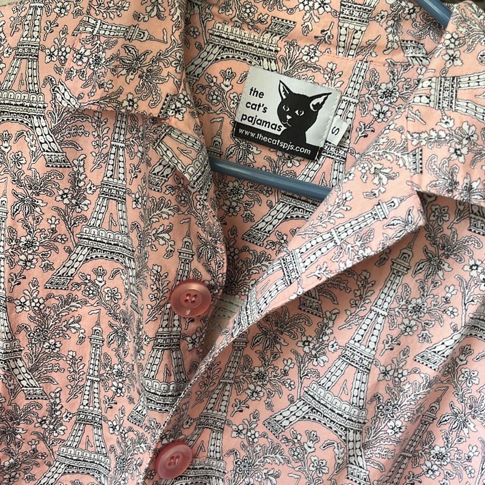 The Cat's Pajamas PJ Shirt Top Eiffel Tower Floral Print Button Down